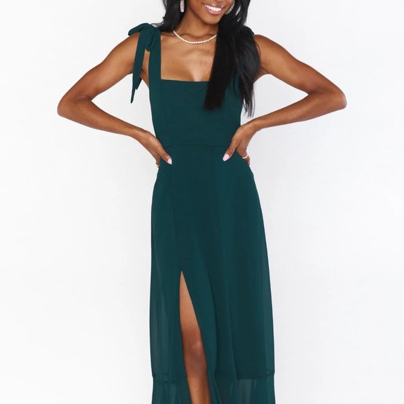 Claire Midi Dress- Emerald Green Chiffon - Picture 1 of 5